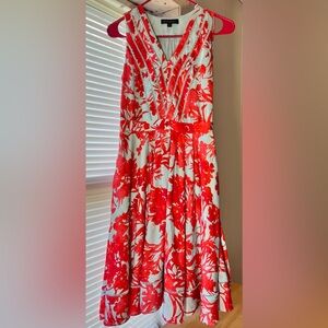 Banana Republic Floral V-Neck Women’s Dress Candy Teal Sleeveless A-Line 0 Midi